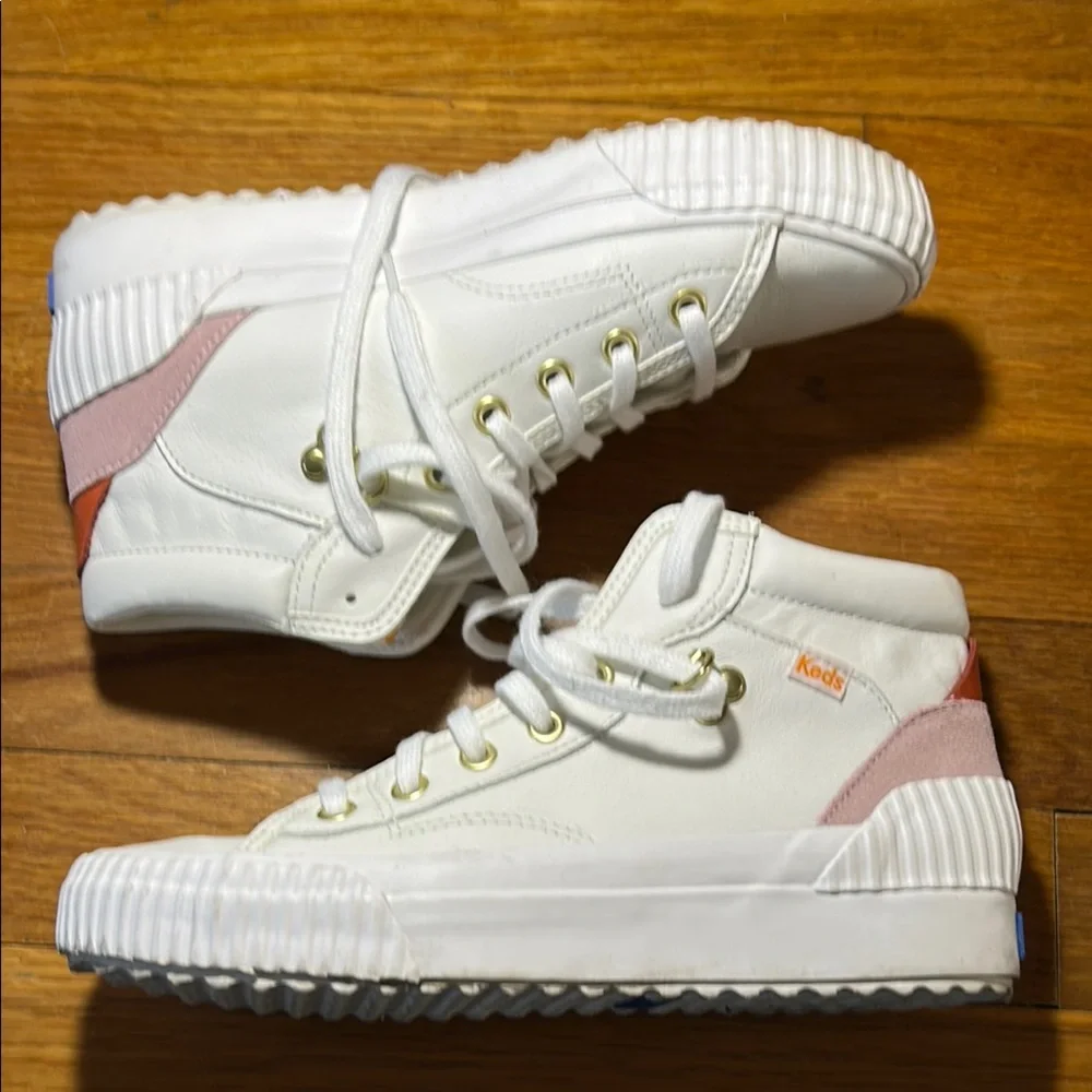 Keds White and Pink High-Top Sneakers with Textured Sole - Picture 3 of 10